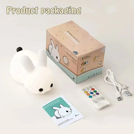 Bunny Kids Night Light, Rechargeable RGB Silicone Lamp with Remote Control for Bedroom