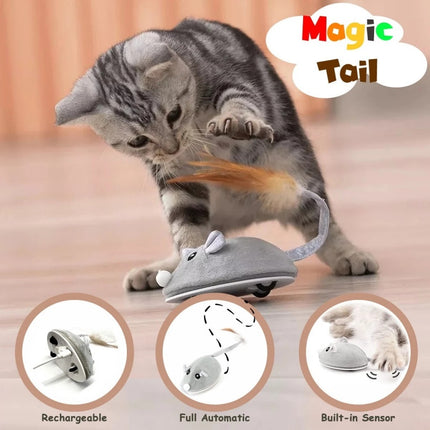 Smart Robotic Mouse Cat Toys Interactive Teaser Automatic Moving Rechargeable