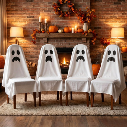 Halloween Dining Chair Cover, Skull Pattern Seat Protector, 120x200cm