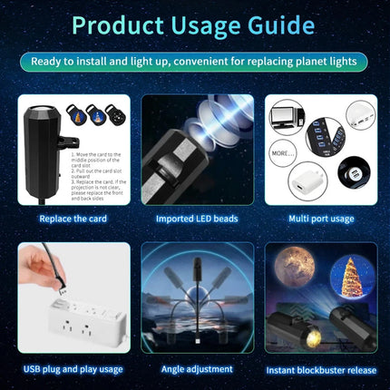 Halloween Moon Projector Night Light, USB LED Lamp with 6 Projection Films Holiday Decor