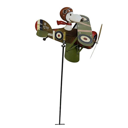Cartoon Pilot Biplane Wind Spinner – Vintage Metal Windmill for Outdoor Garden & Yard Art Decor