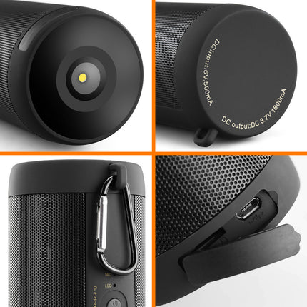 Waterproof Bluetooth Portable Speaker with Subwoofer, TF Card, Flashlight & Radio
