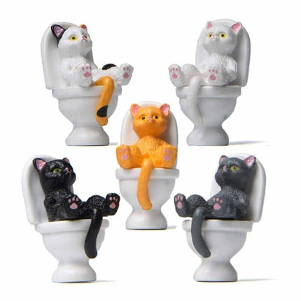 Cat On Toilet Statue Landscape Figurine Miniatures Ornament Home Decorations