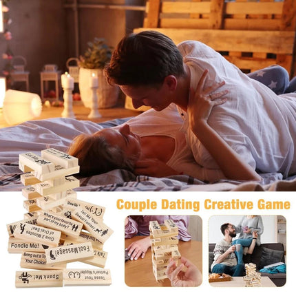 48 Blocks Wooden Tumble Tower, Adult Naughty Games, Couples Date Night Game with