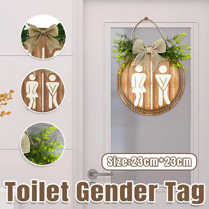 Rustic Round Wooden Toilet Sign 23CM Hanging Gender Door Plaque Bathroom Wall Home Decor