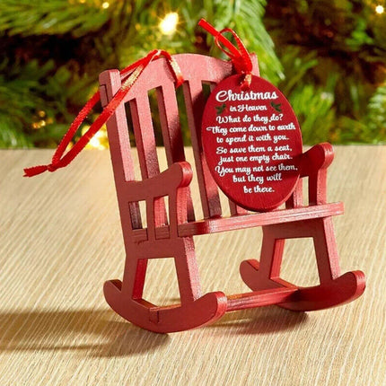 Christmas IN Heaven Memorial Ornament Hanging Mini Wood Rocking Chair+Tag