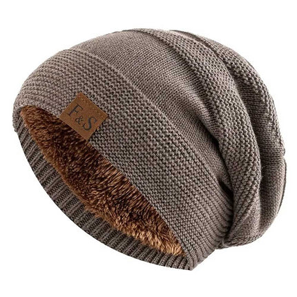 Unisex Slouchy Winter Hat – Fur-Lined Warm Beanie for Men and Women, Casual Knitted Style