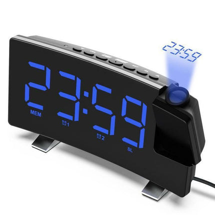 LED Curved Screen Digital Clock, Radio Projection Wake Up Alarm Clock