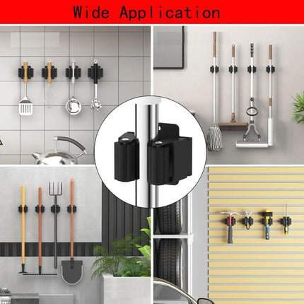 4pcs Stainless Steel Broom Hanger Wall Mounted Mop Holder Home Mop Storage Clip