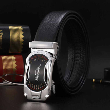 Mens Leather Belt Detachable Waistband Cuttable Strap Automatic Steel 120CM