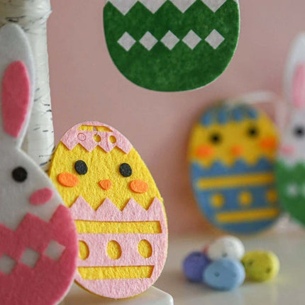 24Pcs Easter Felt Eggs Hanging Decoration, Chicks & Bunny Design, Home Party Ornament
