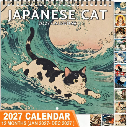 Japanese Cat 2027 Wall Calendar Month to View Hanging Calendar Cat Calendar