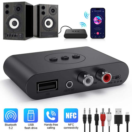 NFC Bluetooth 5.0 Wireless Receiver 3.5mm AUX to 2 RCA Audio Stereo Adapter