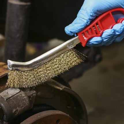 Heavy Duty Wire Hand Brush - Brass Coated/Stainless Steel Bristles for Rust, Paint & Metal Removal