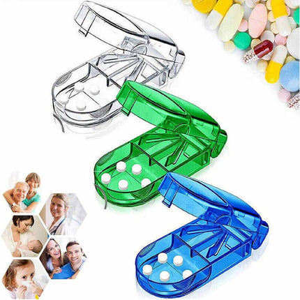 2X Portable Pill Cutter Tablet Vitamin Splitter Divider Travel Medicine Storage