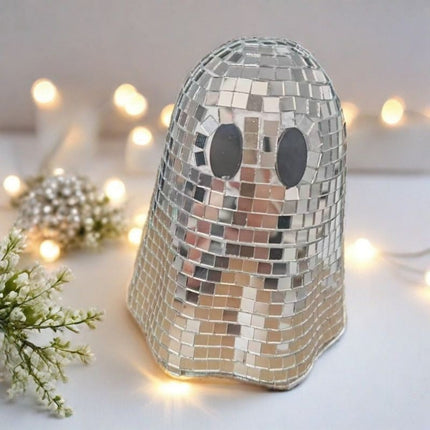 Ghost Disco Ball Halloween Centerpiece Glitter Ghost Sign Tiered Tray Ornaments