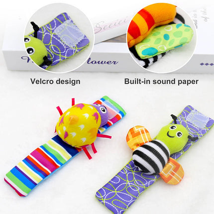 4pcs/Set Baby Rattles Set Wrists Rattles Early Educational Socks Rattles Setv