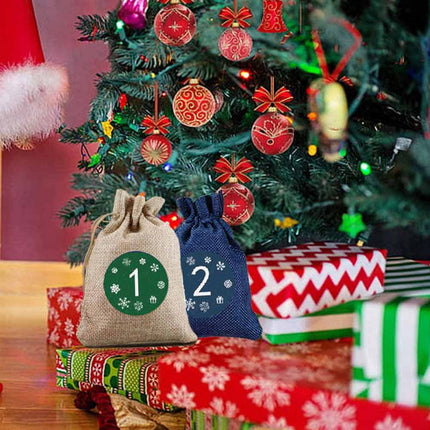 24X Christmas advent calendar bags 24 days fabric bags with drawstring Kit