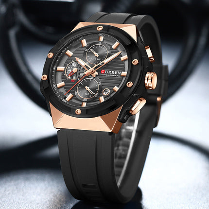 Men's Sports Quartz Wrist Watch with Calendar, Silicone Strap Casual Male Daily Watch