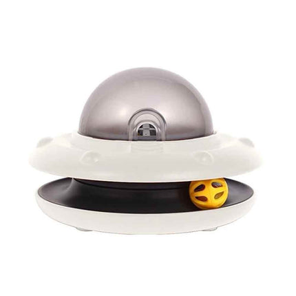 White UFO Shaped Interactive Cat Toy Automatic Dry Food Dispenser Pet Puzzle Feeder