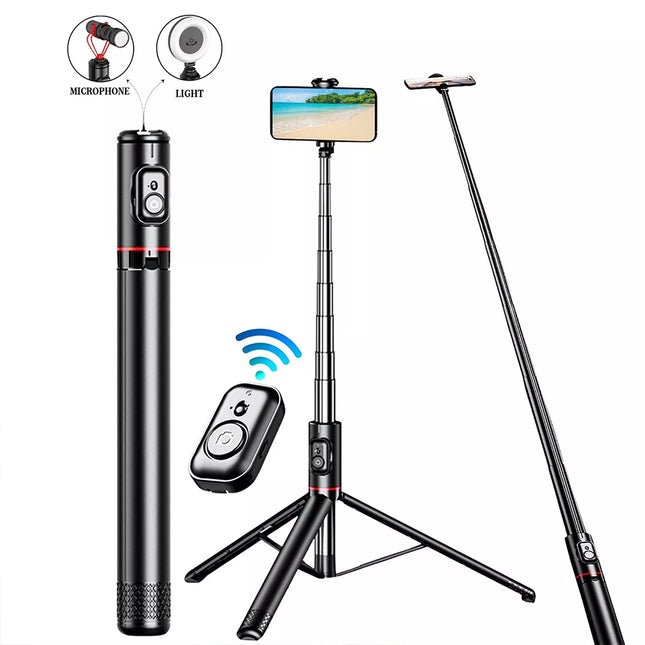 Selfie Stick Tripod 72" | 360° Rotation, Remote, Cold Shoe Mount Phone stand