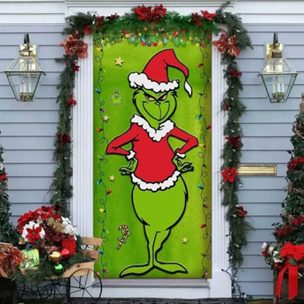90*200cm Grinch Christmas Door Cover Decoration Grinch Green Merry Christmas Porch Sign