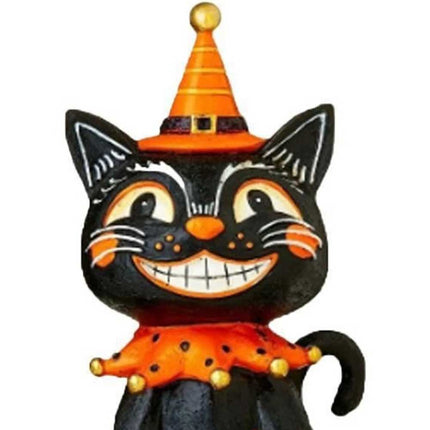 6 Inch Vintage Halloween Cat Figurine: Black & Orange Resin Decor for Home