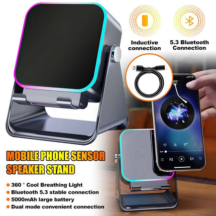 5-in-1 Wireless Induction Bluetooth Audio Speaker with Integrated Phone Stand
