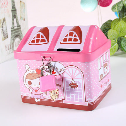 House Model Kids Money Piggy Bank Coin Saving Cash Tin Metal Box Unicorn