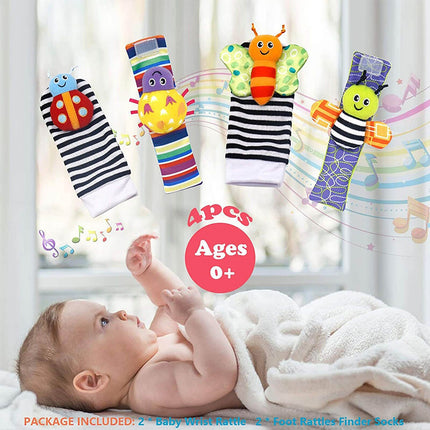 4pcs/Set Baby Rattles Set Wrists Rattles Early Educational Socks Rattles Setv
