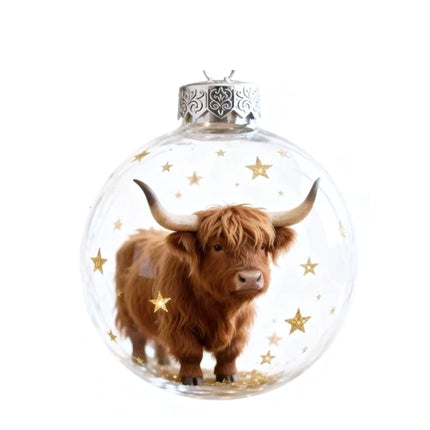 2X Christmas Tree Ornaments - Highland Cow Wildlife Animal Acrylic Ball Style for Home Xmas Decor