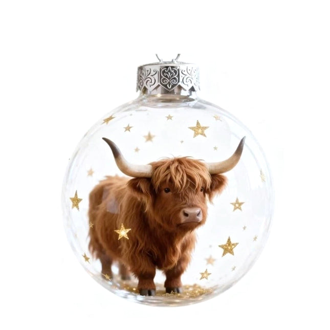 2X Christmas Tree Ornaments - Highland Cow Wildlife Animal Acrylic Ball Style for Home Xmas Decor