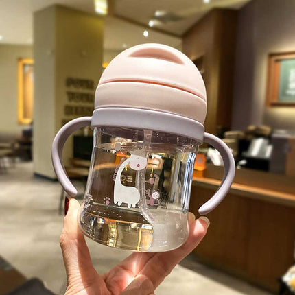 250ml Baby Cup with Straw Bottle Drinking Water Kids Sippy Cup Handle Toddler Feeder