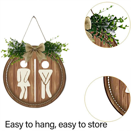 Rustic Round Wooden Toilet Sign 23CM Hanging Gender Door Plaque Bathroom Wall Home Decor