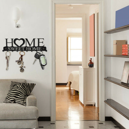 Iron Wall Mounted Home Sweet Home Hanging Hanger Hooks Hat Key Holder Rack Shelf
