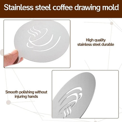 4 Stainless Steel Coffee Stencil Templates (for Cappuccino & Latte) – Compatible with Coffee Dusters