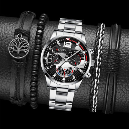 Men's Business Fashion Watch Stainless Steel Strap with FREE Gift Bracelet
