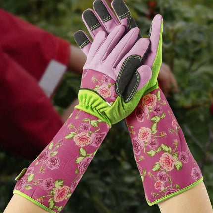Ladies Long Sleeve Gardening Gloves - Thorn Proof Leather Gauntlet Garden