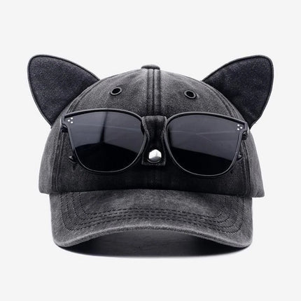 Vintage vintage cat ear sunglasses baseball cap fun cat star sun protection hat