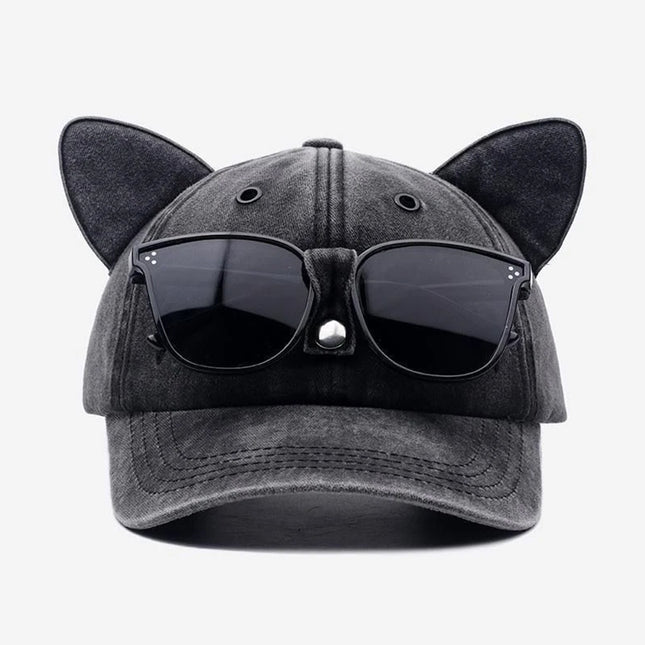 Vintage vintage cat ear sunglasses baseball cap fun cat star sun protection hat