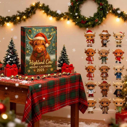 2025 2D Highland Cow Advent Calendar – 24-Day Surprise Box, Christmas Decoration