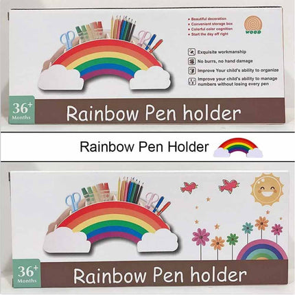 Rainbow Wooden Desk Organiser, DIY Pen & Pencil Holder with Phone Storage Compartment
