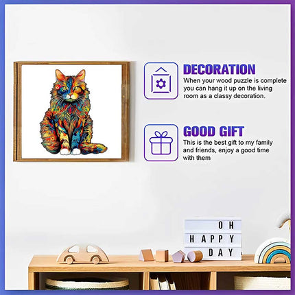 Unique Cat Pattern Wooden Puzzle | Irregular Shapes Leisure Toy (A3 Size)