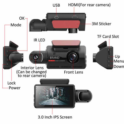 1080P Dual Lens Car Dash Cam Video Recorder G Sensor DVR Front and Rear Camera