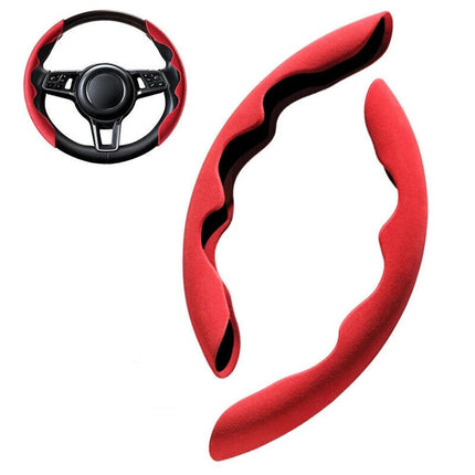 Car Anti-skid Plush Steering Wheel Anti-slip Cover Decor Both Side Universal Red