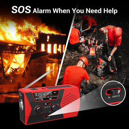 Portable Solar Hand Crank Emergency Radio, Waterproof Flashlight with Reading Light for Outdoor Camping Survival