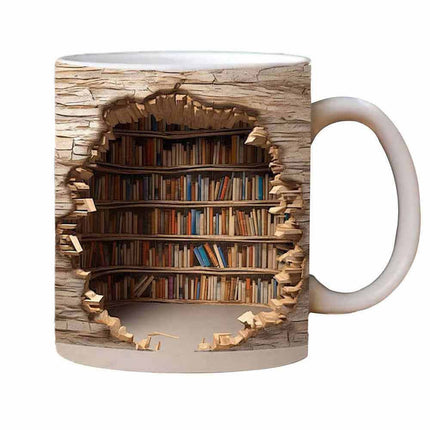 3D Bookshelf Mug-Library Book Shelf Mugs, Book Lover Ceramic Mug Xmas Gift