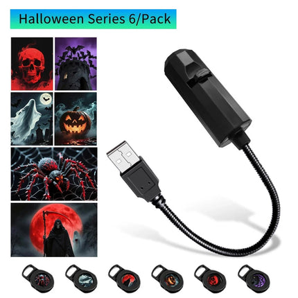 Halloween Moon Projector Night Light, USB LED Lamp with 6 Projection Films Holiday Decor
