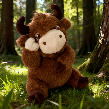Fluffy Plush Farm Animal Toys - Black-White Cow, Pink Pig & Brown Highland Cow Plush Stuffed Dolls