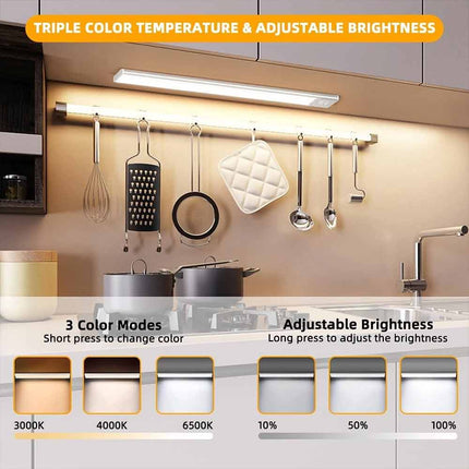 Magnetic PIR Motion Sensor LED Under Cabinet Light, USB Rechargeable Wireless Closet Lamp, Available in Black/White 30/40/50cm